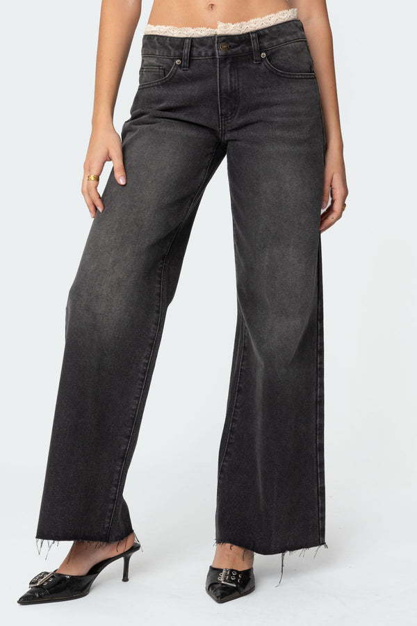 Edikted Karlie Lace Trim Jeans Black Washed