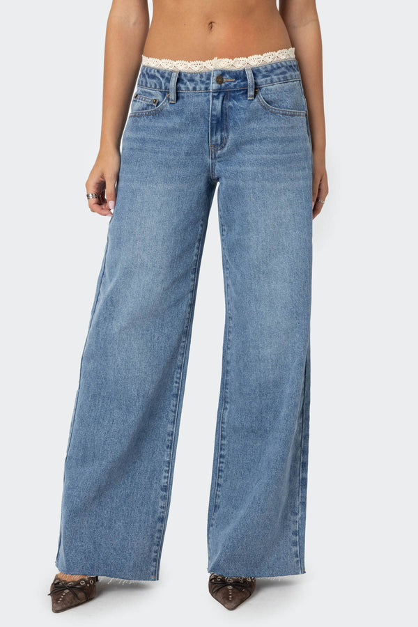 Edikted Karlie Lace Trim Jeans Blue