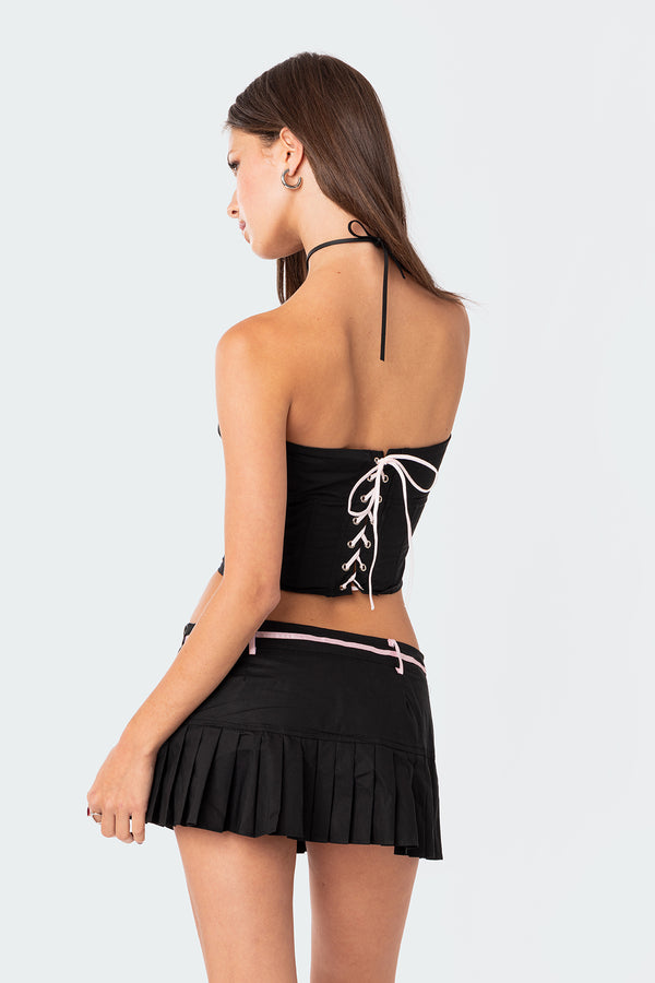 Edikted Karmen Gathered Lace Up Corset Black