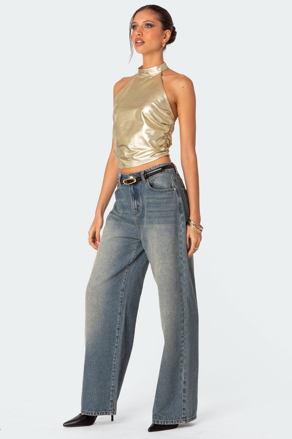 Edikted Karter Metallic Halter Top Gold