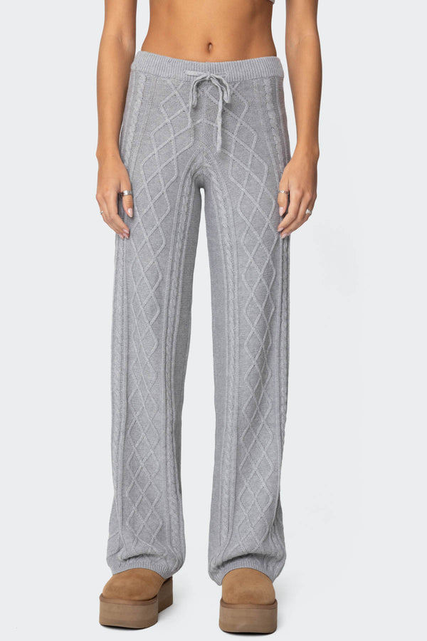 Edikted Kasey Cable Knit Pants Gray