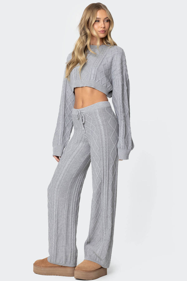 Edikted Kasey Cable Knit Pants Gray