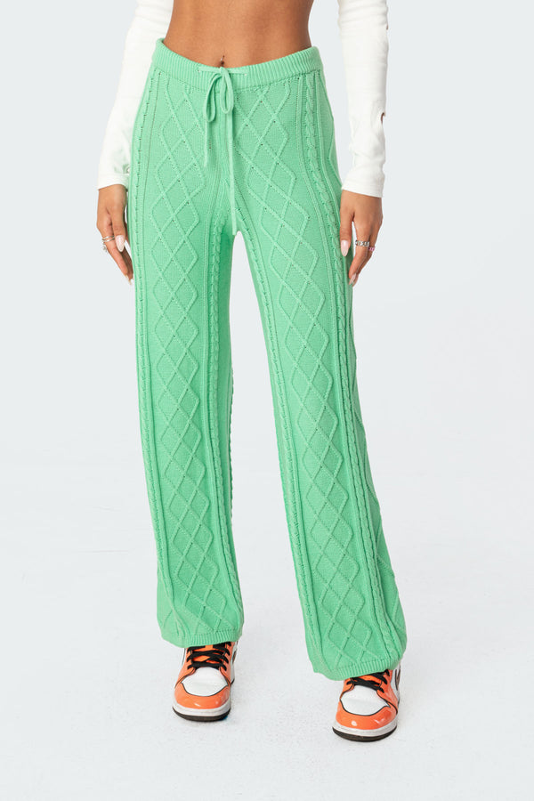 Edikted Kasey Cable Knit Pants Green