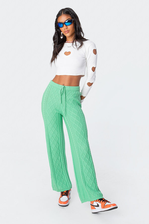 Edikted Kasey Cable Knit Pants Green