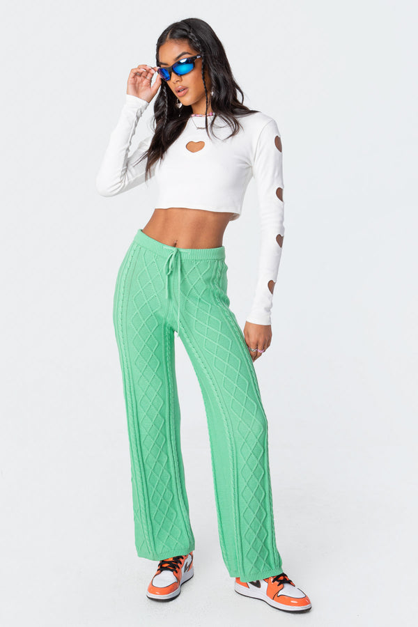 edikted Kasey Cable Knit Pants green