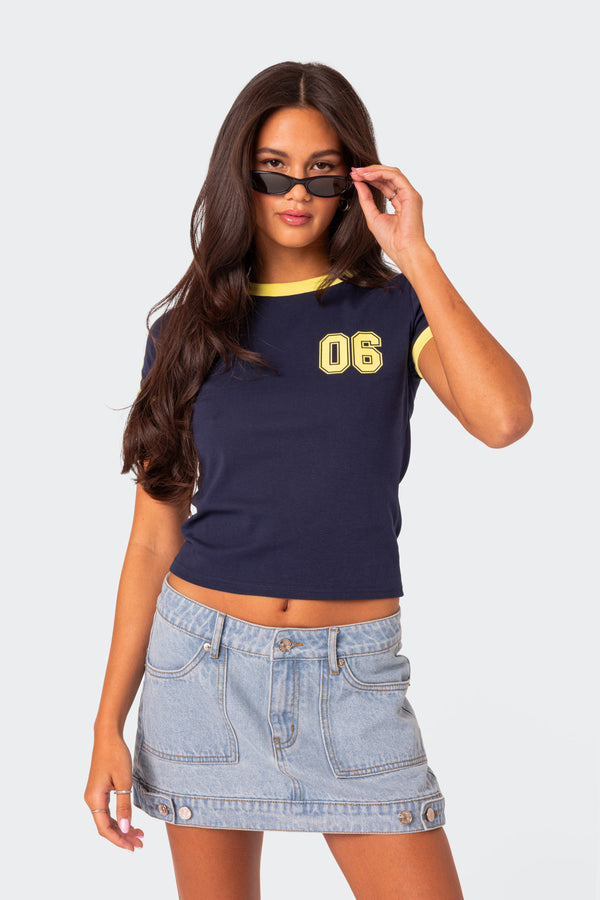 Edikted Kassidy Contrast T Shirt Navy