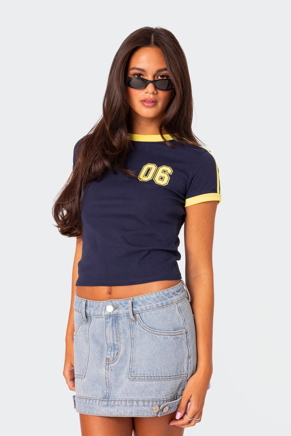Edikted Kassidy Contrast T Shirt Navy