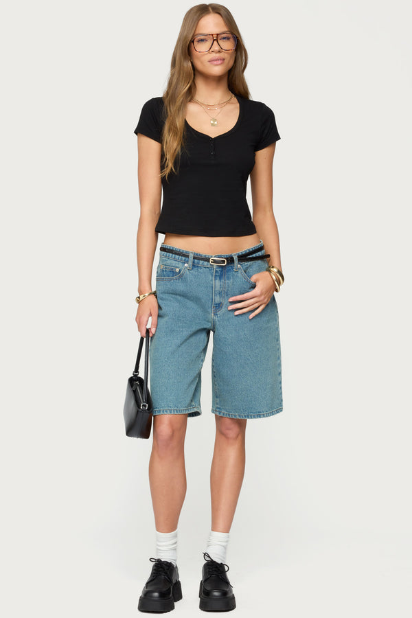 Edikted Katerina Henley T Shirt Black