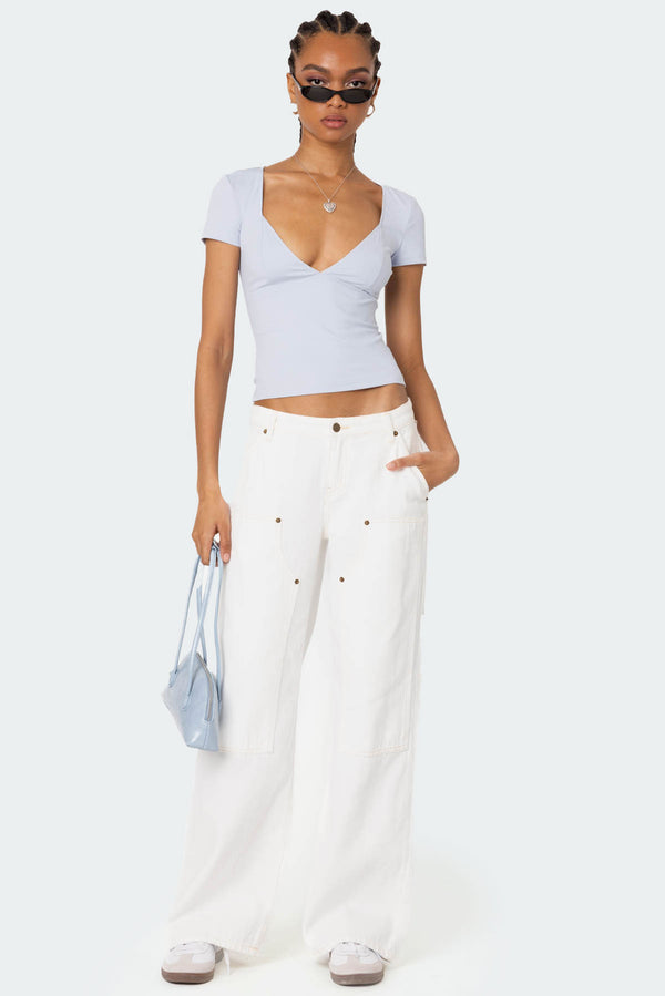 Edikted Katia V Neck Top Light Blue