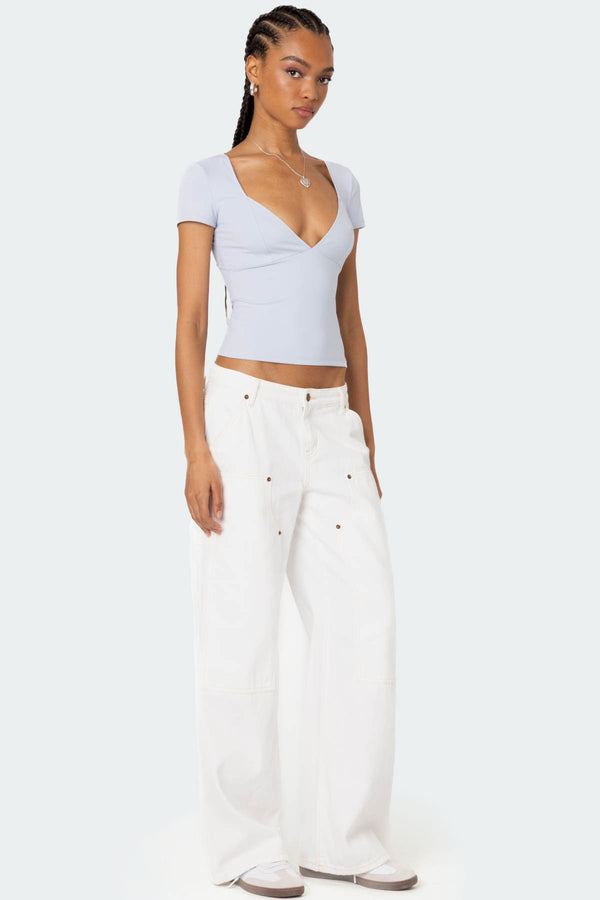 Edikted Katia V Neck Top Light Blue