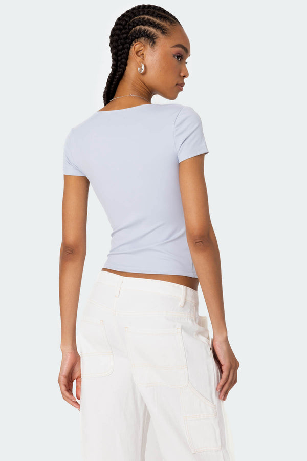 Edikted Katia V Neck Top Light Blue