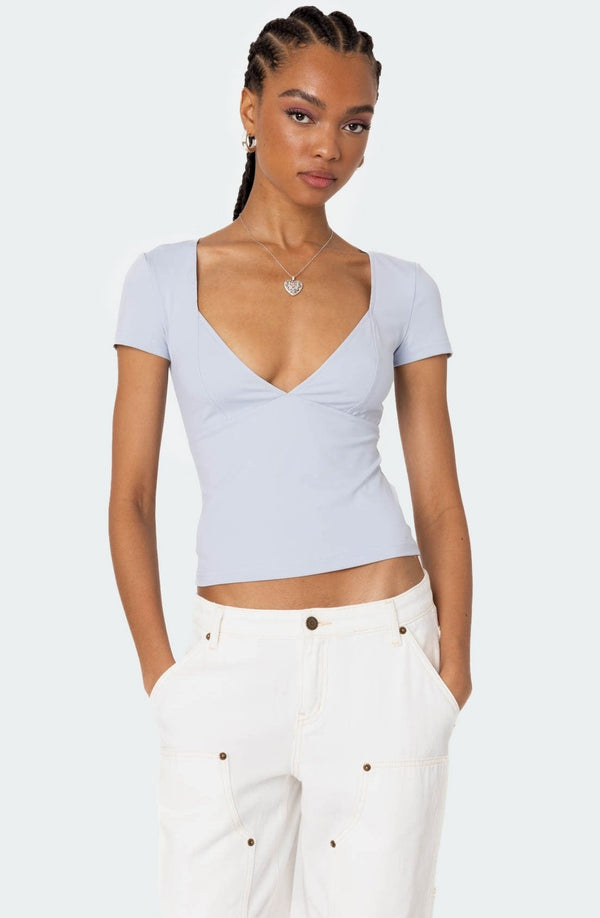 edikted Katia V Neck Top light blue