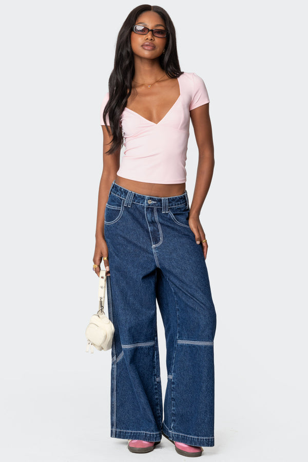 Edikted Katia V Neck Top Pink