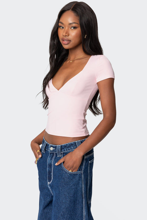Edikted Katia V Neck Top Pink