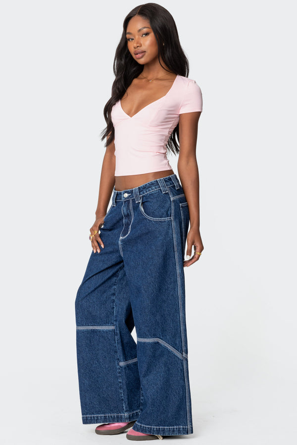 Edikted Katia V Neck Top Pink