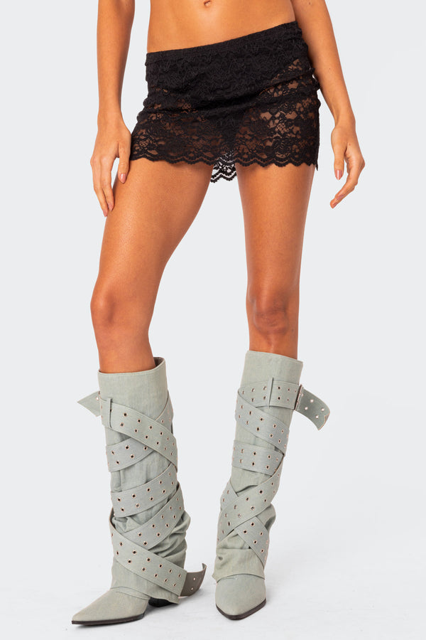 Edikted Kaylie Sheer Lace Mini Skirt Black