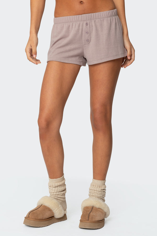 Edikted Keely Pointelle Shorts Brown