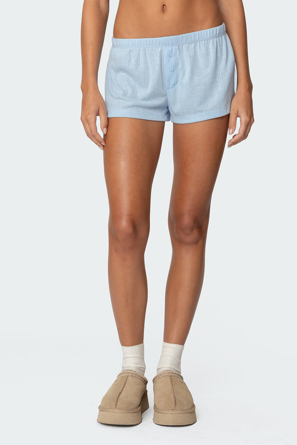 Edikted Keely Pointelle Shorts Light Blue