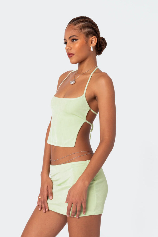 Edikted Keke Tie Back Top Sage