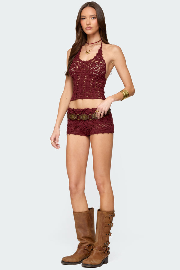 Edikted Kelani Crochet Halter Top Burgundy