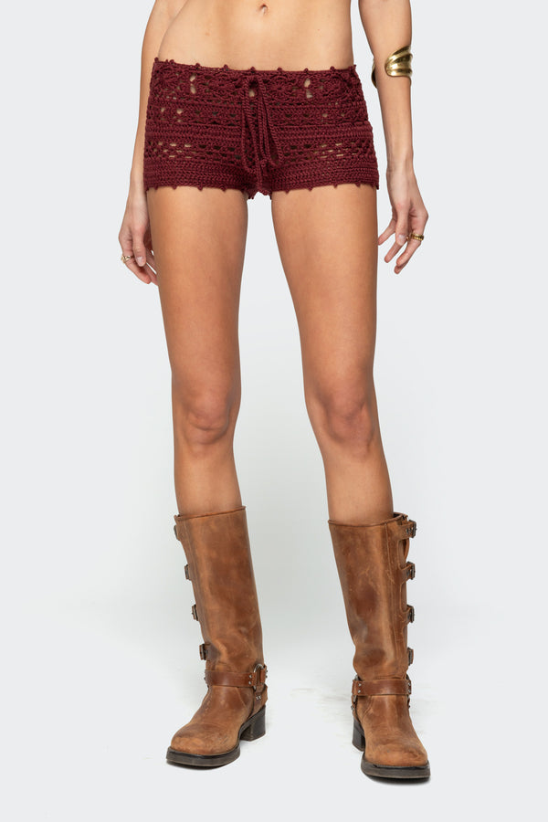 Edikted Kelani Crochet Shorts Burgundy