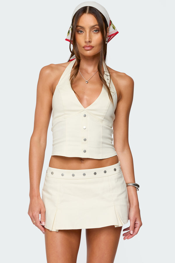 edikted Keli Buckle Halter Top cream