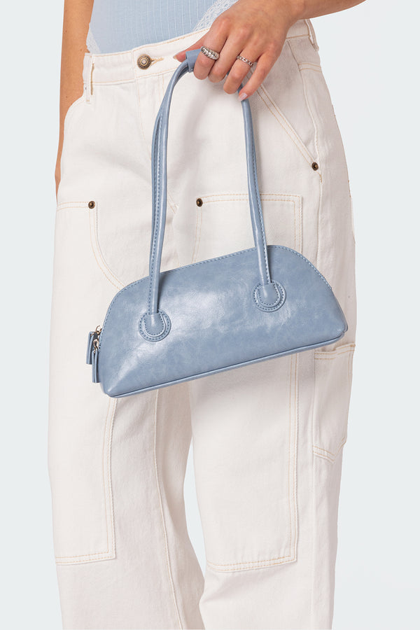 edikted Kelly Faux Leather Shoulder Bag light blue