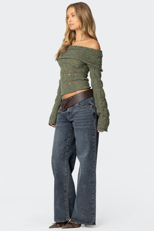 Edikted Kenna Fold Over Knit Top Green