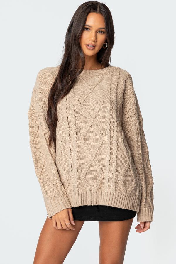 edikted Kennedy Oversized Cable Knit Sweater beige