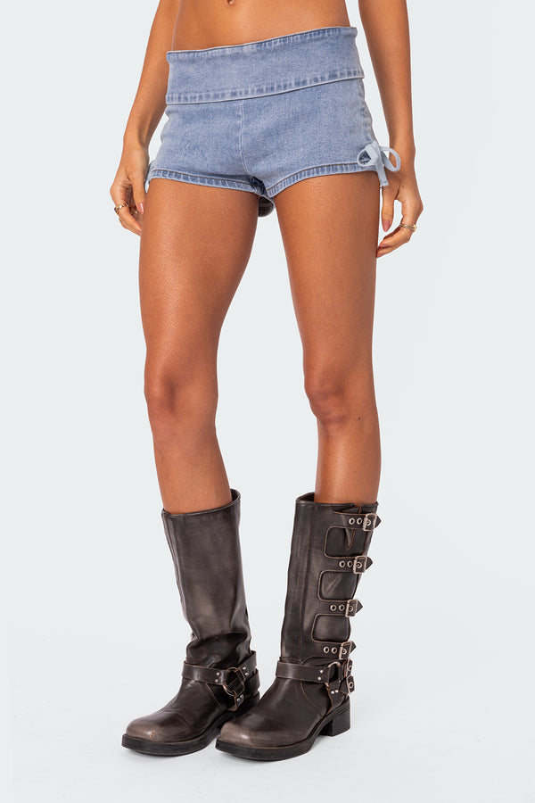 Edikted Kenzy Micro Denim Shorts Light Blue