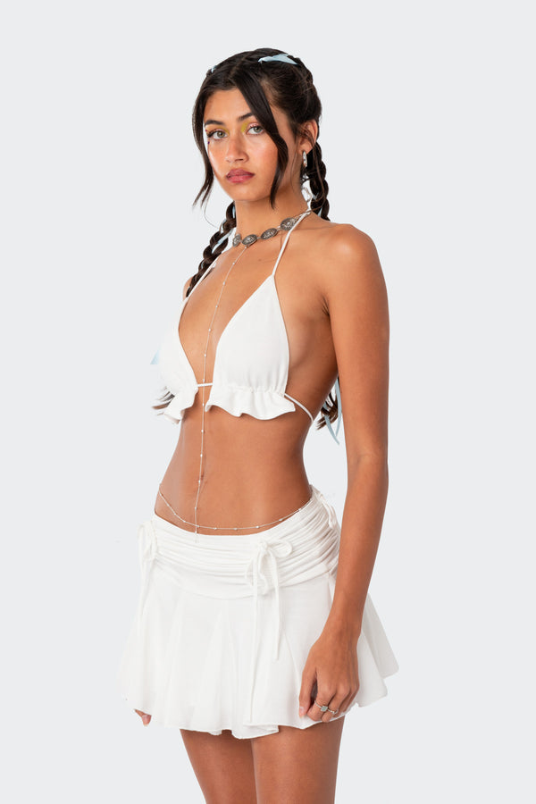 Edikted Keoni Ruffle Triangle Bra Top White
