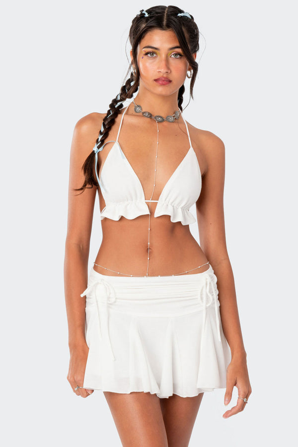edikted Keoni Ruffle Triangle Bra Top white