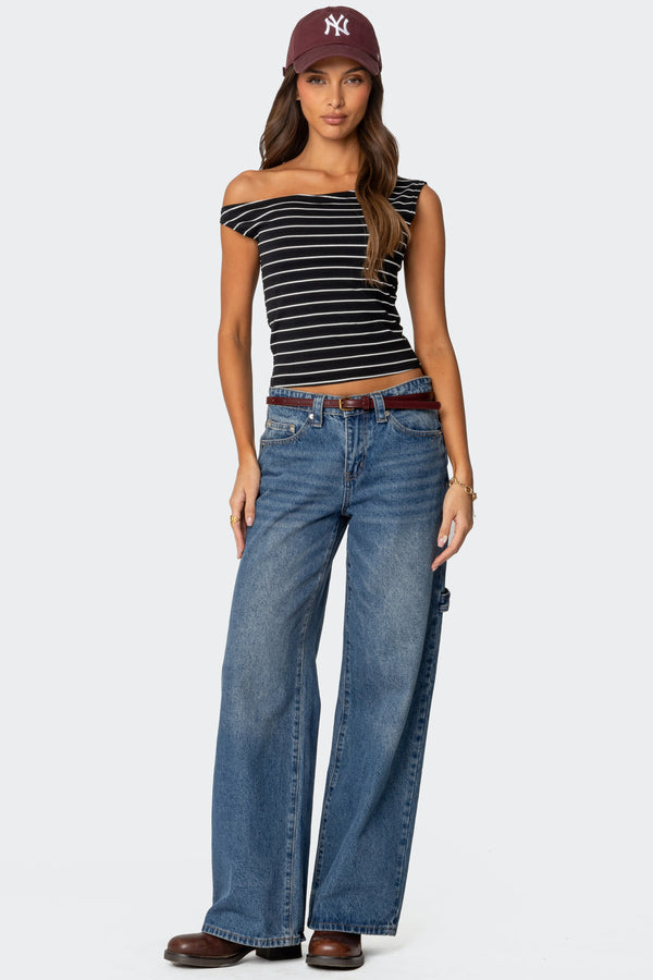 Edikted Keryn Striped Asymmetric Top Black