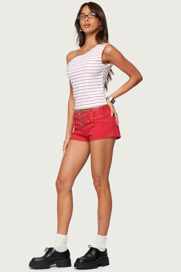 Edikted Keryn Striped Asymmetric Top Red And White