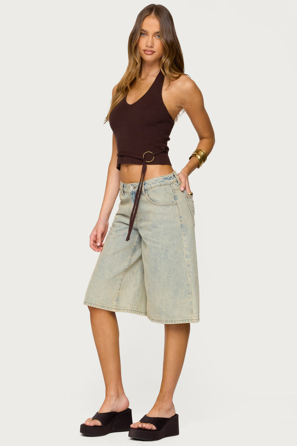 Edikted Kez Belted Knit Halter Top Brown