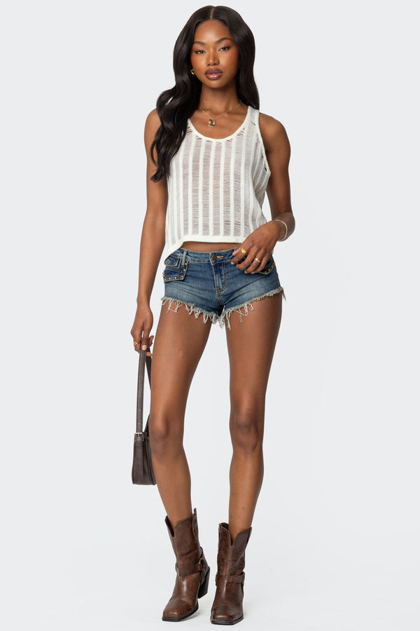 Edikted Keziah Sheer Ladder Knit Top Cream