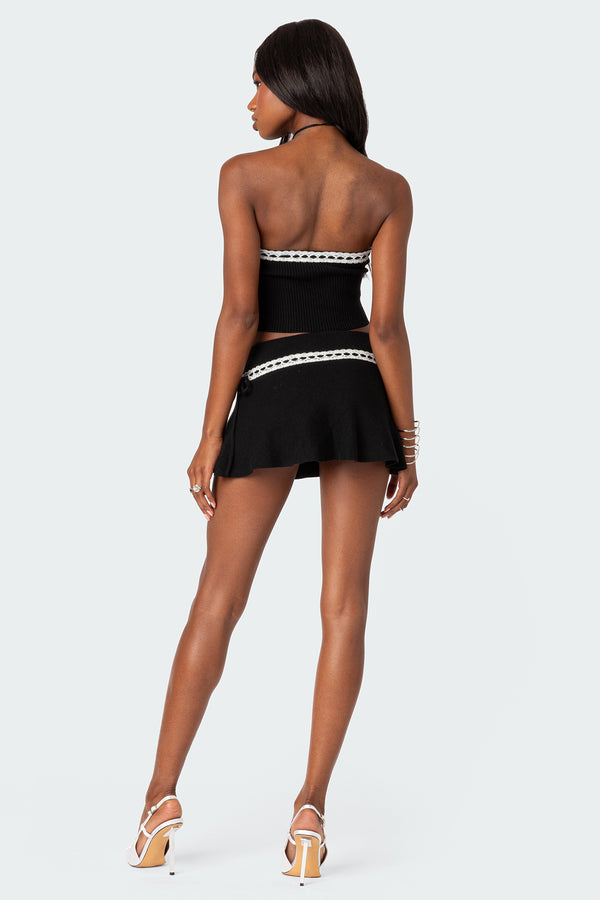 Edikted Khloe Lacey Ribbon Knit Tube Top Black