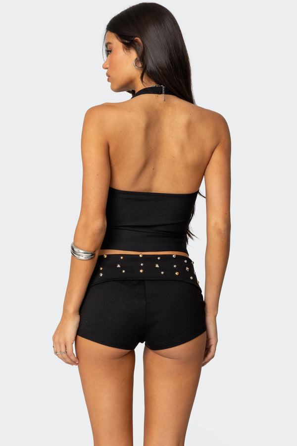 Edikted Kiana Ribbed Halter Top Black