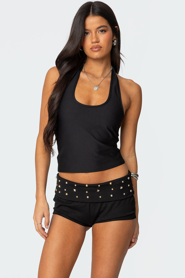 edikted Kiana Ribbed Halter Top black
