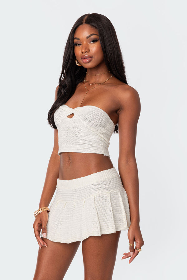 Edikted Kiera Twist Front Knit Tube Top Cream