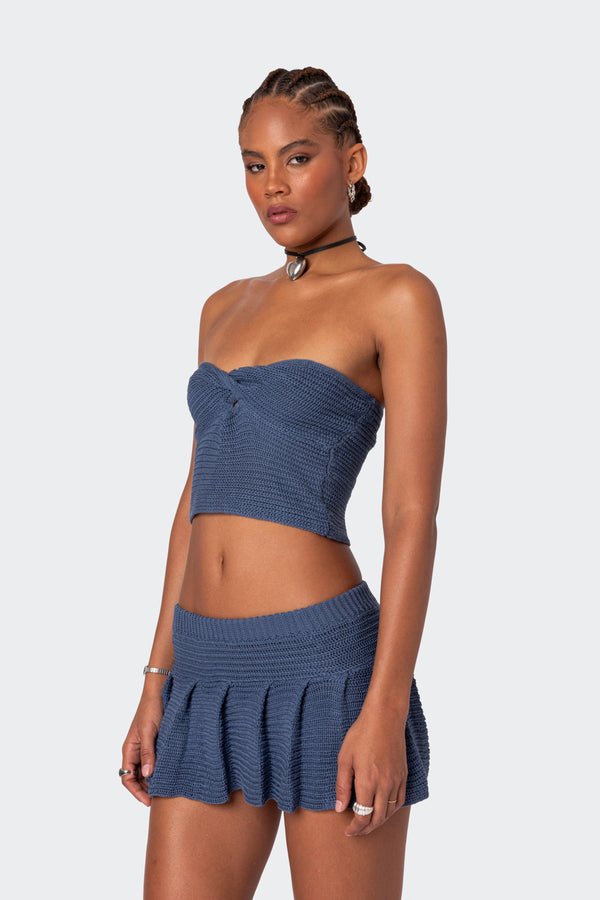 Edikted Kiera Twist Front Knit Tube Top Navy