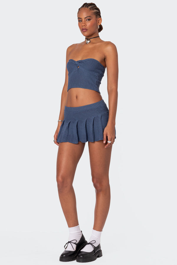 Edikted Kiera Twist Front Knit Tube Top Navy