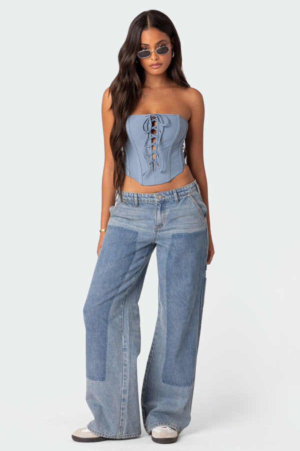 Edikted Kilah Lace Up Corset Blue