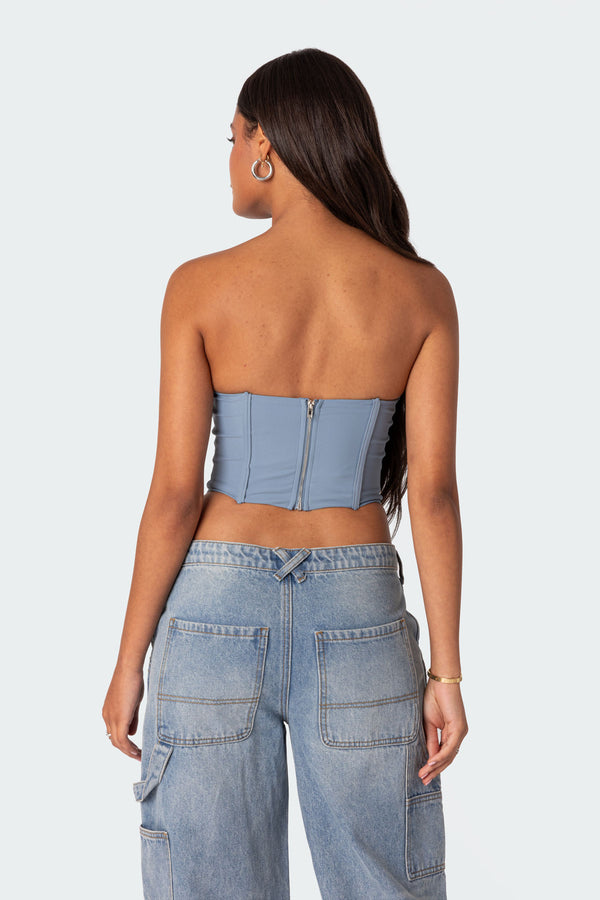 Edikted Kilah Lace Up Corset Blue