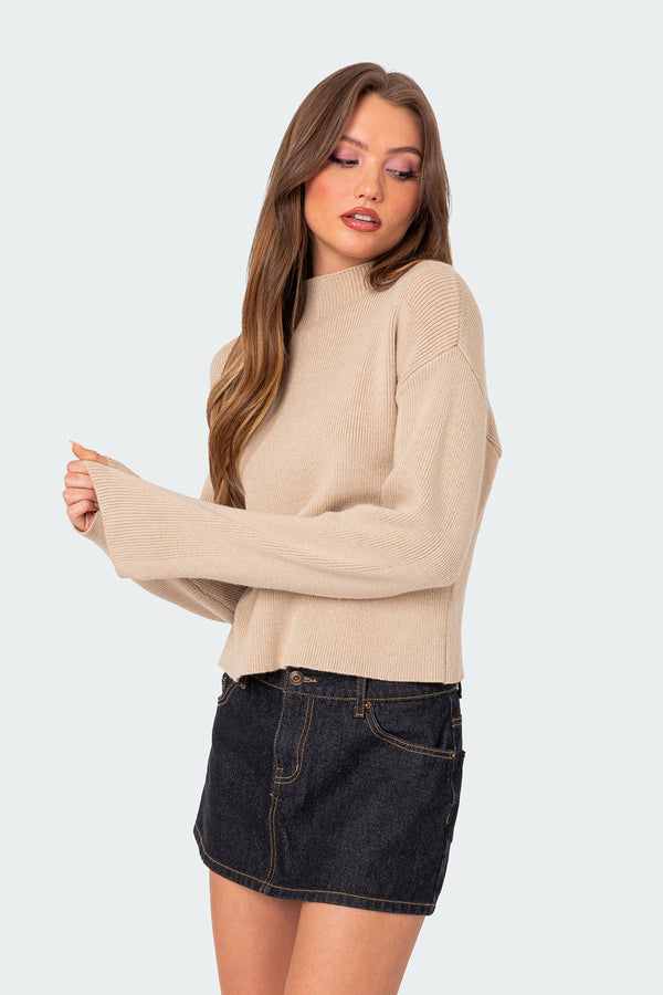 Edikted Kimberly Mock Neck Sweater Beige