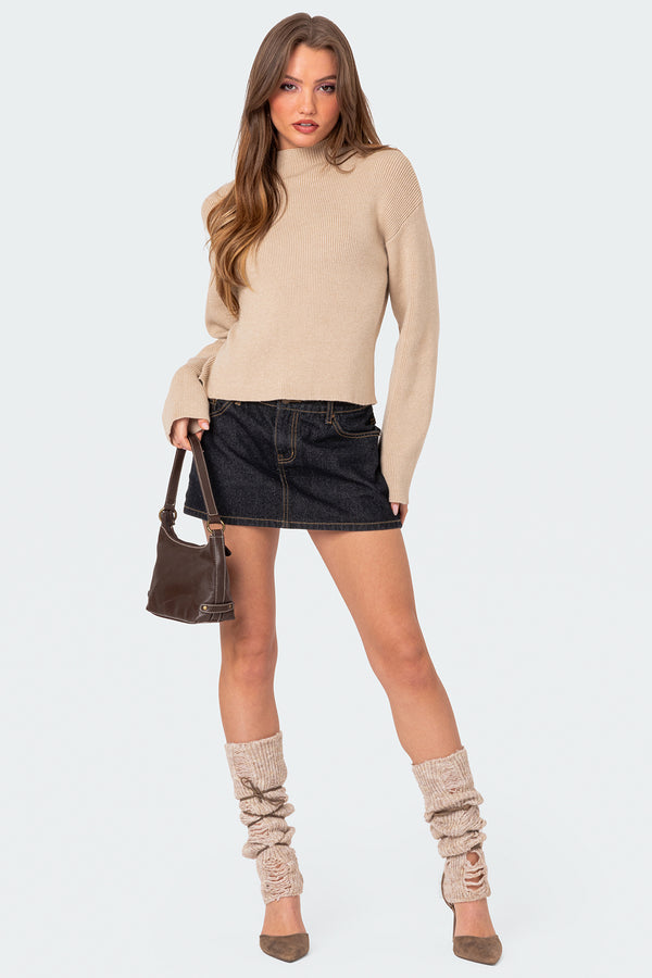Edikted Kimberly Mock Neck Sweater Beige