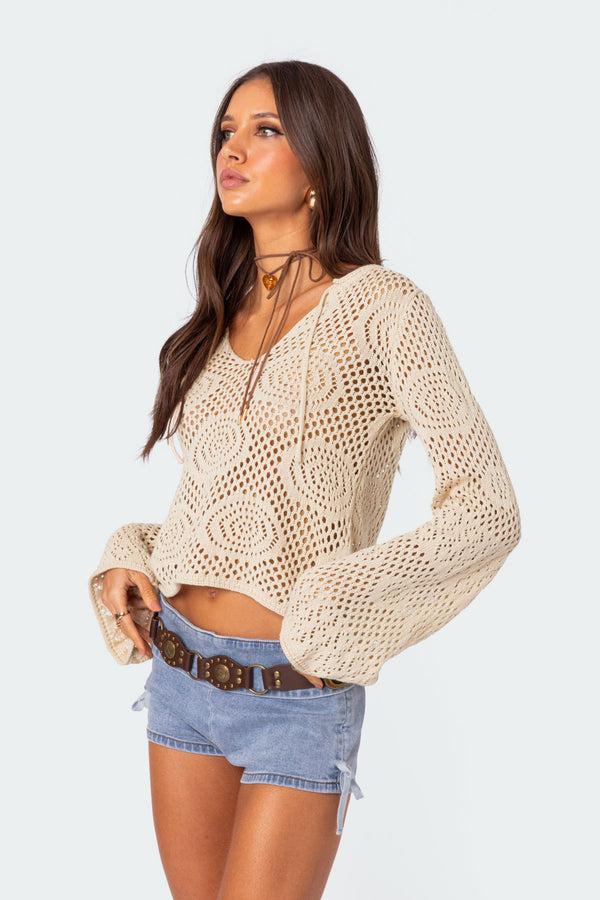 Edikted Kinley Crochet Top Beige