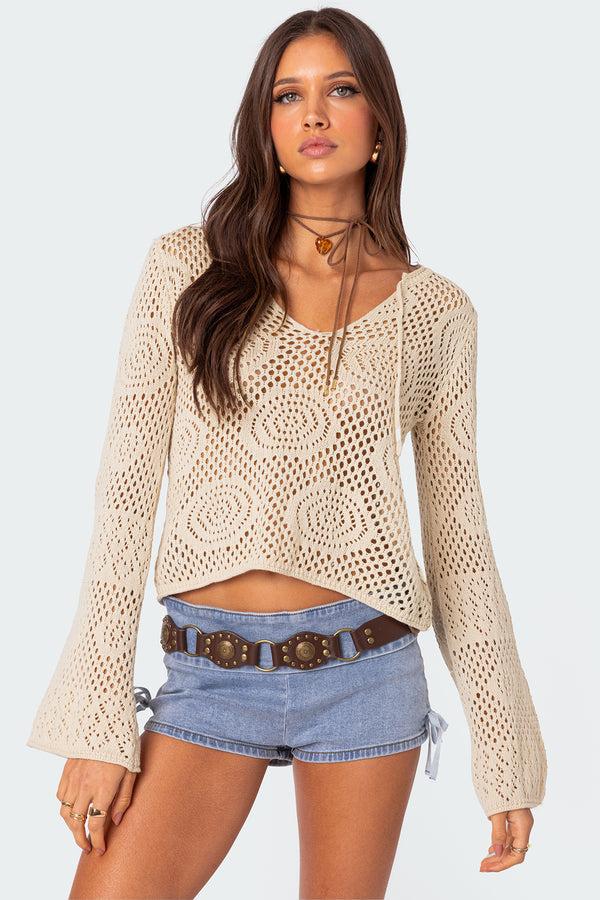 edikted Kinley Crochet Top beige