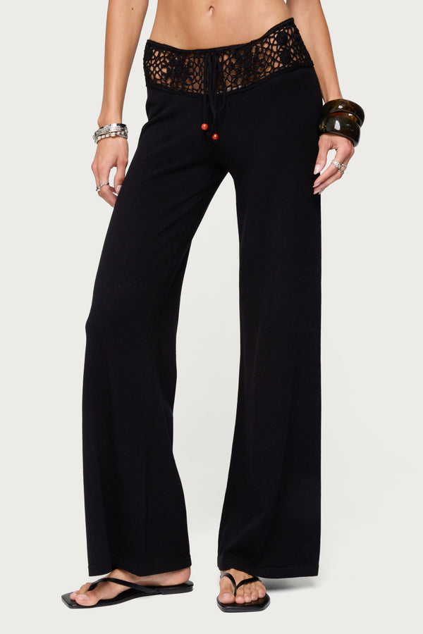 Edikted Kirsty Crochet Waist Knit Pants Black