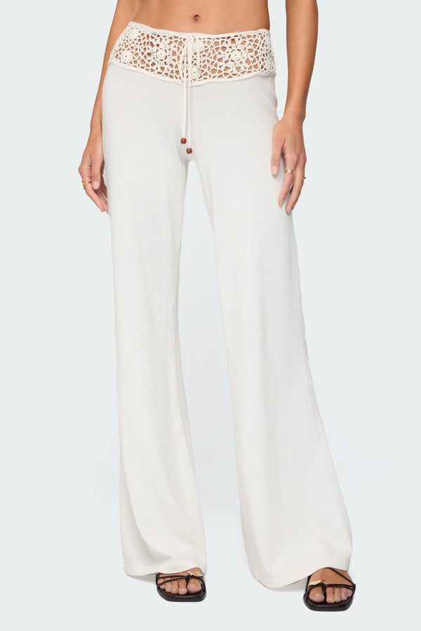 Edikted Kirsty Crochet Waist Knit Pants White